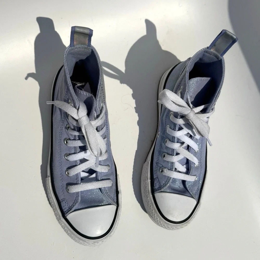 Converse All Star High Top Kids' 2 Light Blue Glitter Chucks Sparkly School